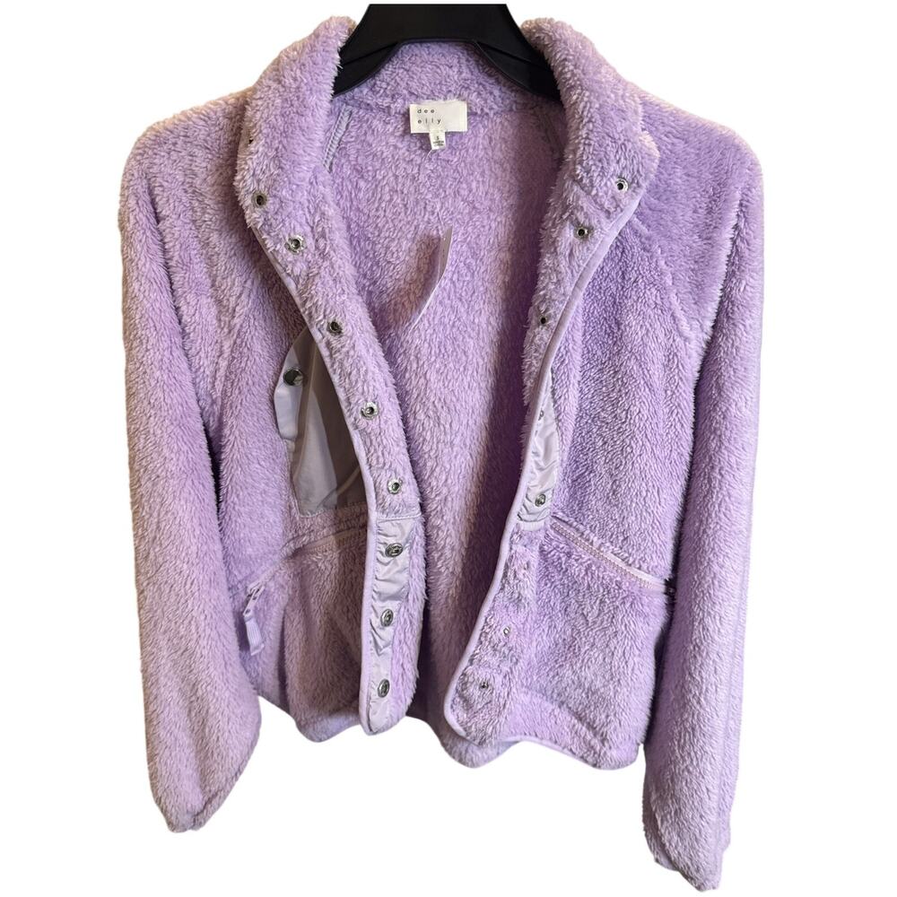 AE Studio Dee Elly Women’s Cropped Fleece Jacket Small Purple Sherpa Snap Front
